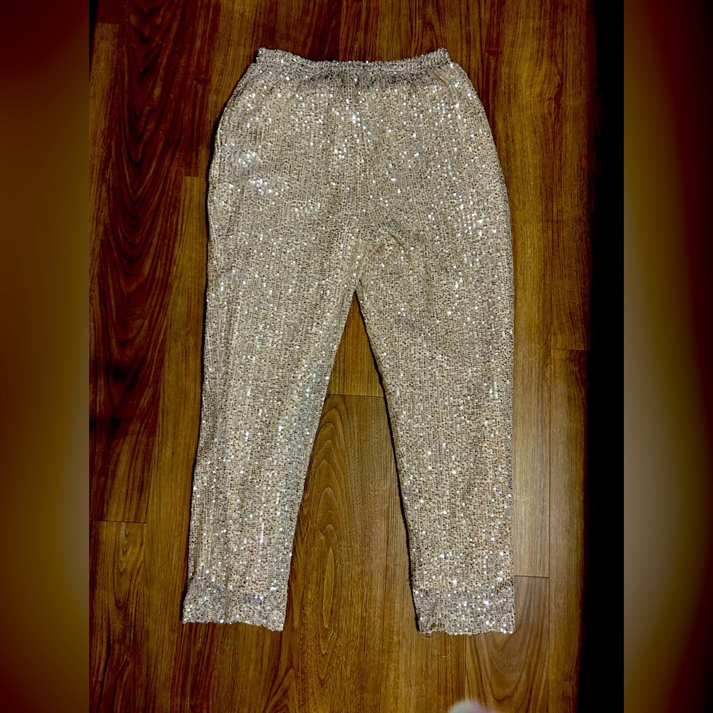 Champagne sequin joggers, new without tags GEEGEE brand size small